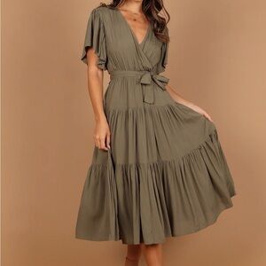 Petal & Pup Barker Dress in Olive Khaki Midi Wrap Dress Size Medium NWT